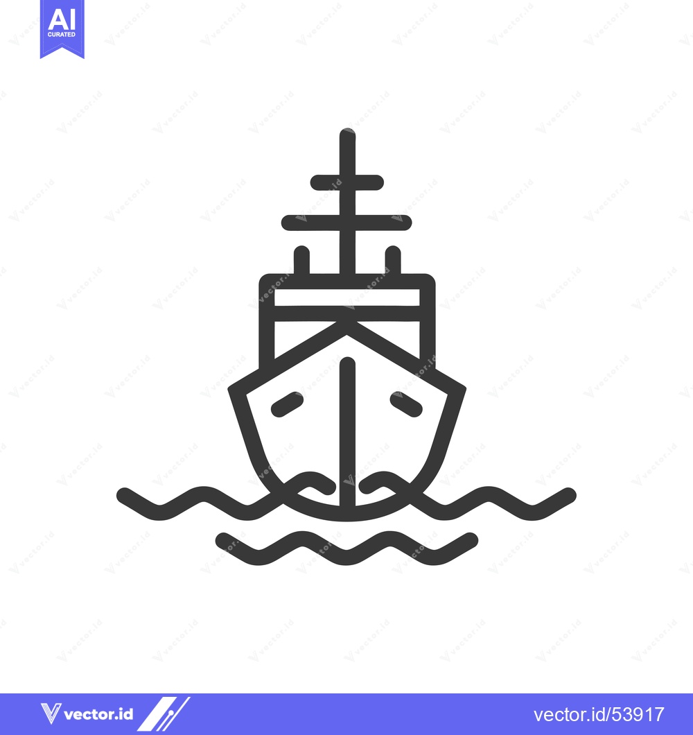 Premium Vector of Line Art Illustration of a Ship Sailing on the Water