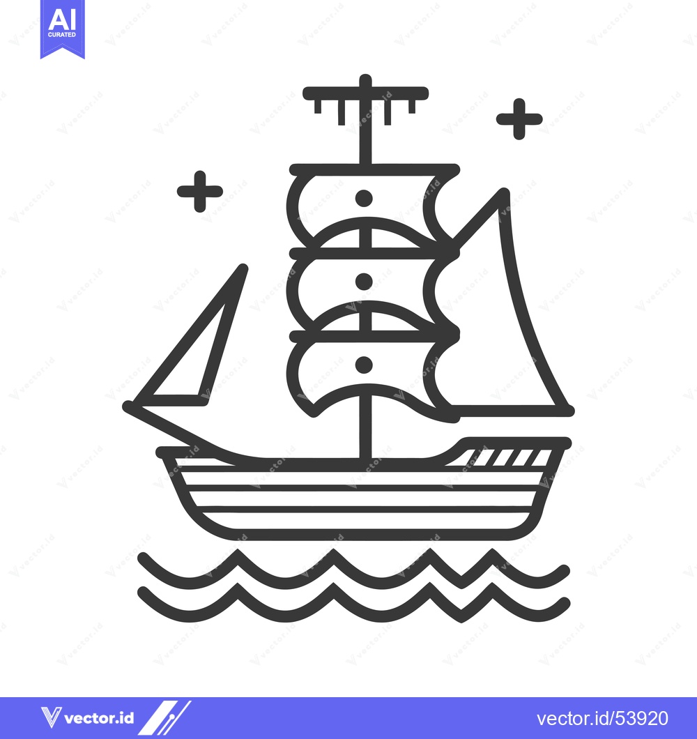 Premium Vector dari Line Art Illustration of a Ship Sailing on Water