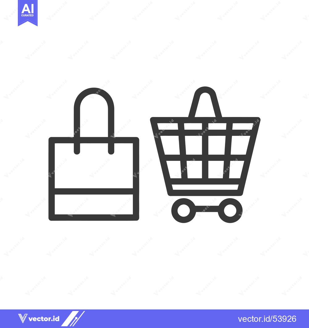 Premium Vector dari Line Art Illustration of a Shopping Bag and Cart