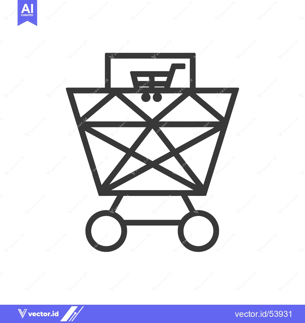 Premium Vector of Line Art Illustration of a Shopping Cart with a Diamond-Shaped Basket