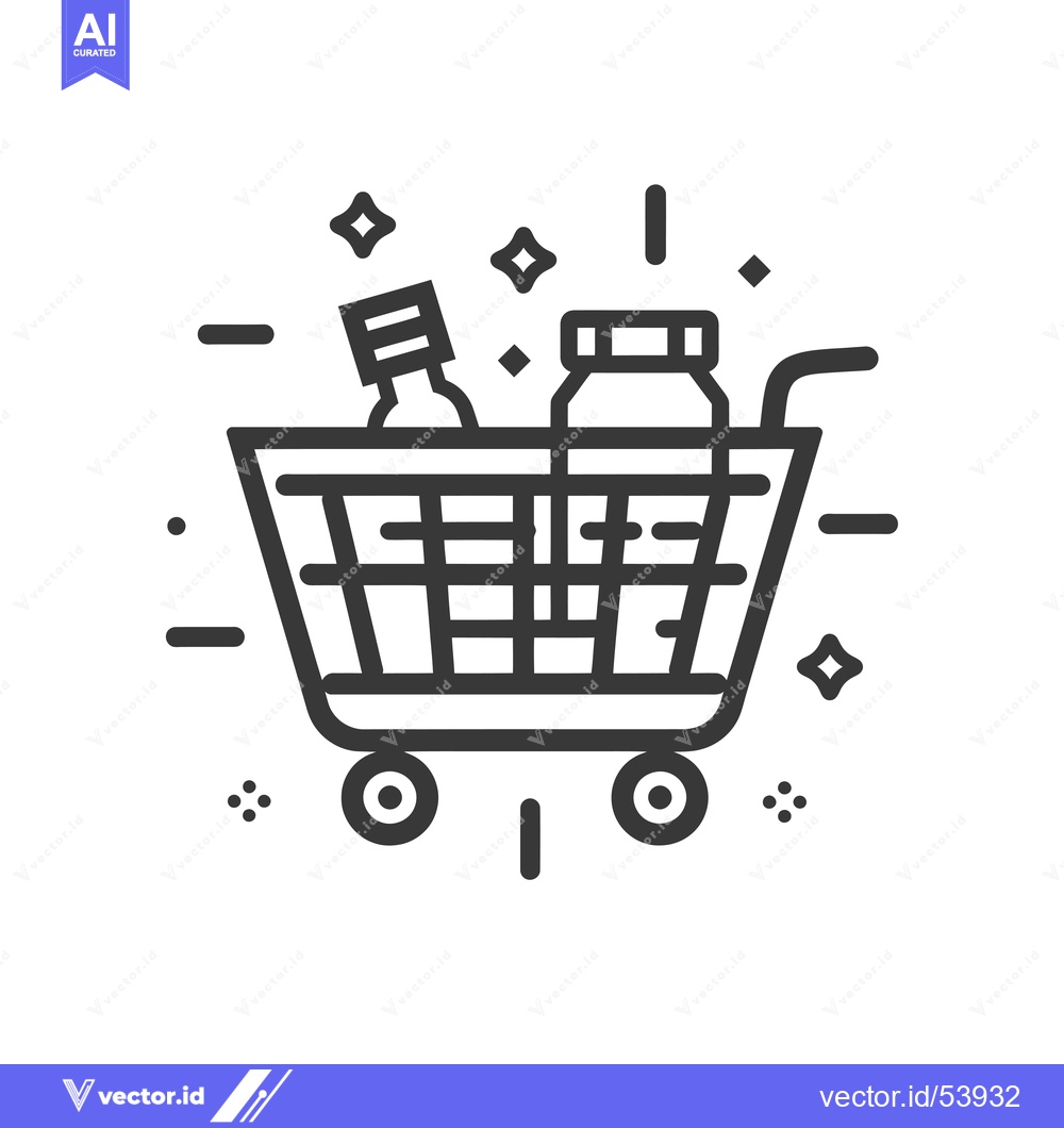 Premium Vector dari Line Art Illustration of a Shopping Cart with Bottles