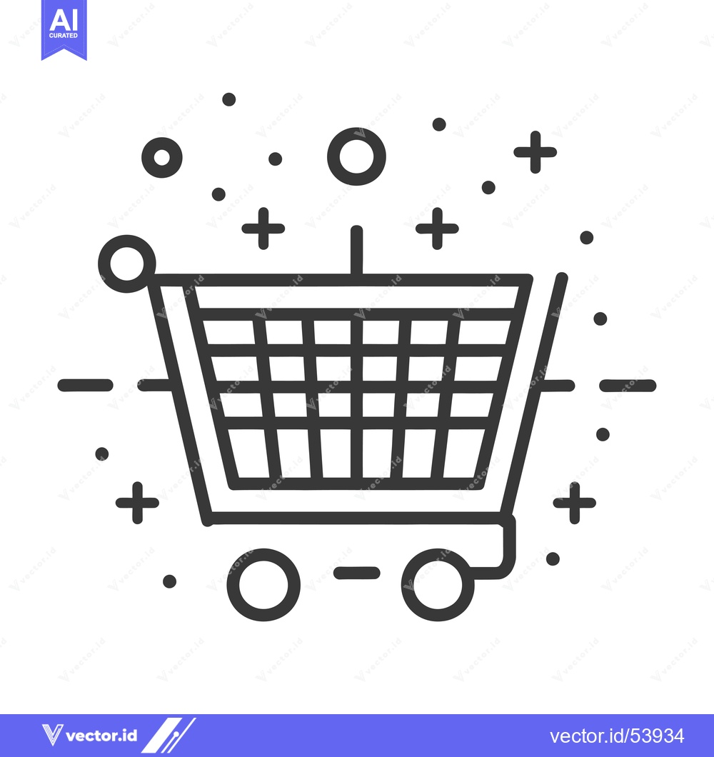 Premium Vector dari Line art illustration of a shopping cart with plus and circle symbols