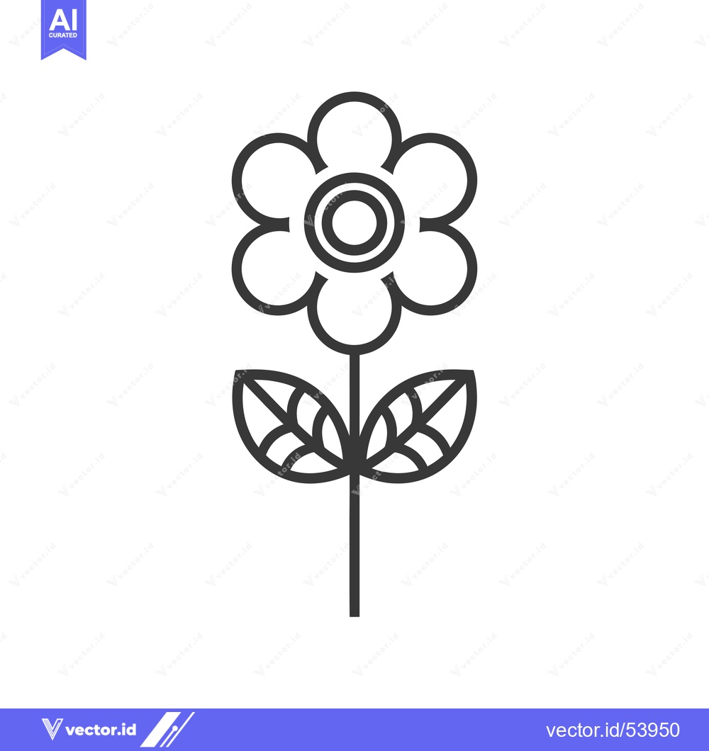 Premium Vector of Line Art Illustration of a Simple Flower with Two Leaves