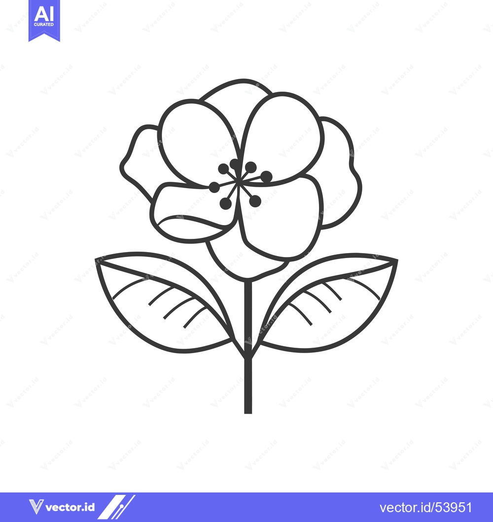 Premium Vector of Line art illustration of a simple flower with two leaves