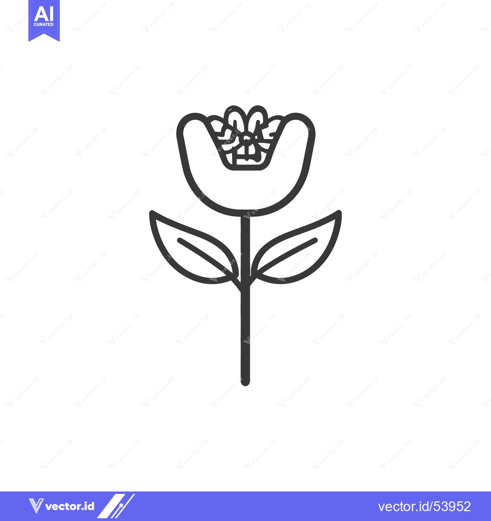 Premium Vector of Line Art Illustration of a Simple Flower with Two Leaves