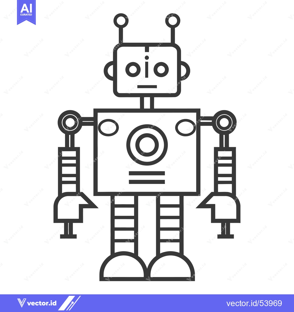 Premium Vector of Line Art Illustration of a Simple Robot