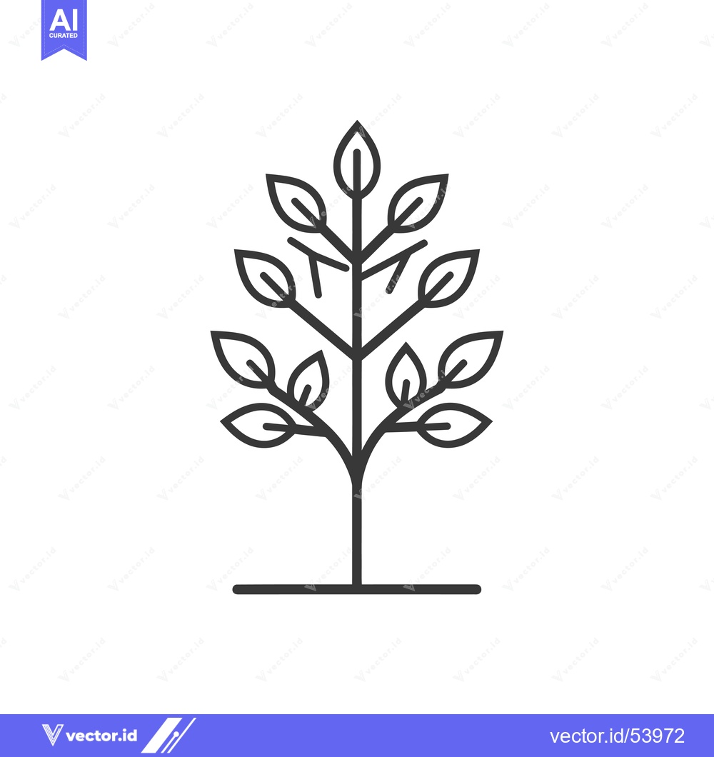 Premium Vector dari Line Art Illustration of a Simple Tree with Seven Leaves