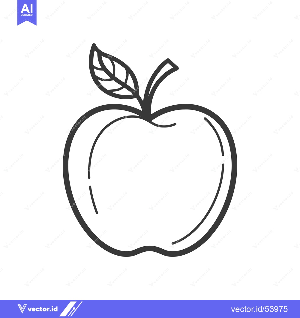 Premium Vector dari Line Art Illustration of a Single Apple with a Leaf