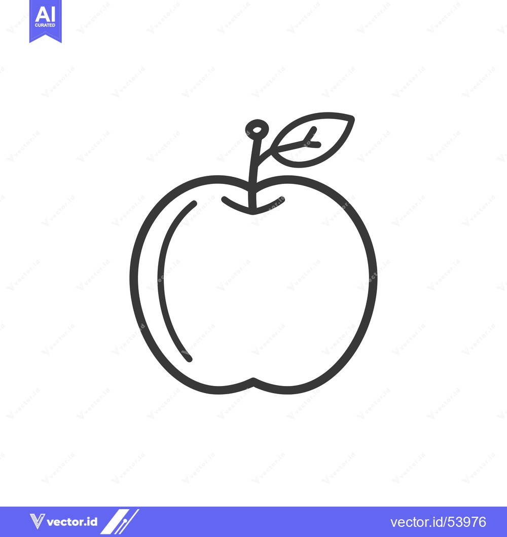 Premium Vector of Line Art Illustration of a Single Apple with a Leaf