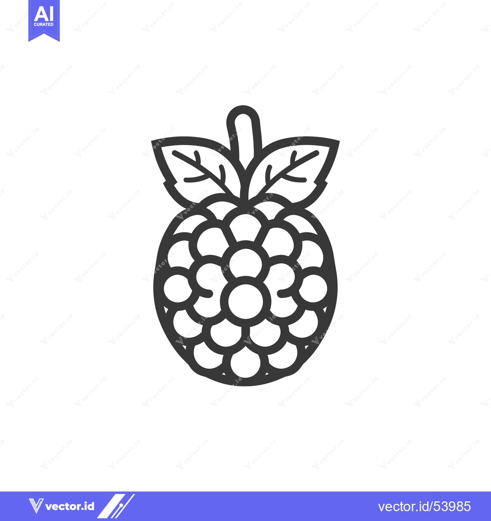 Premium Vector dari Line Art Illustration of a Single Blackberry with Leaves