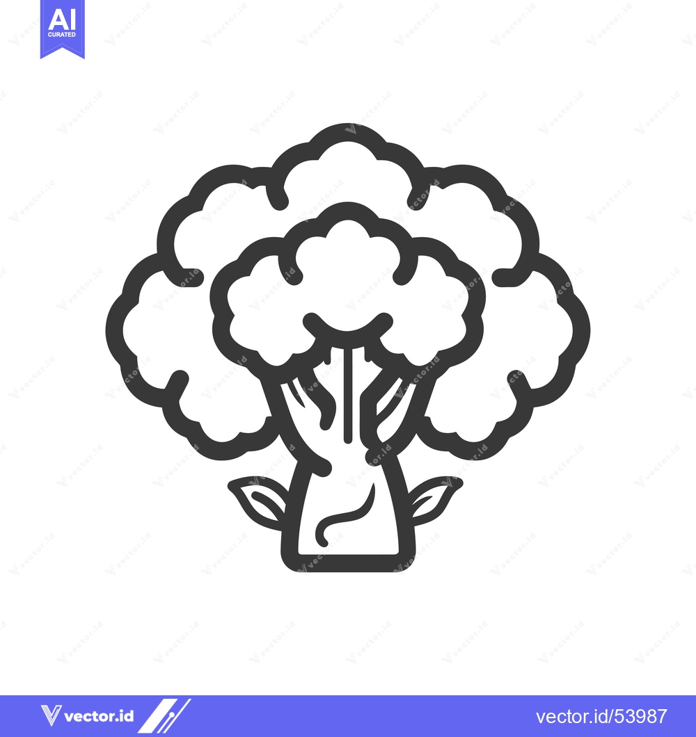 Premium Vector of Line Art Illustration of a Single Broccoli Floret
