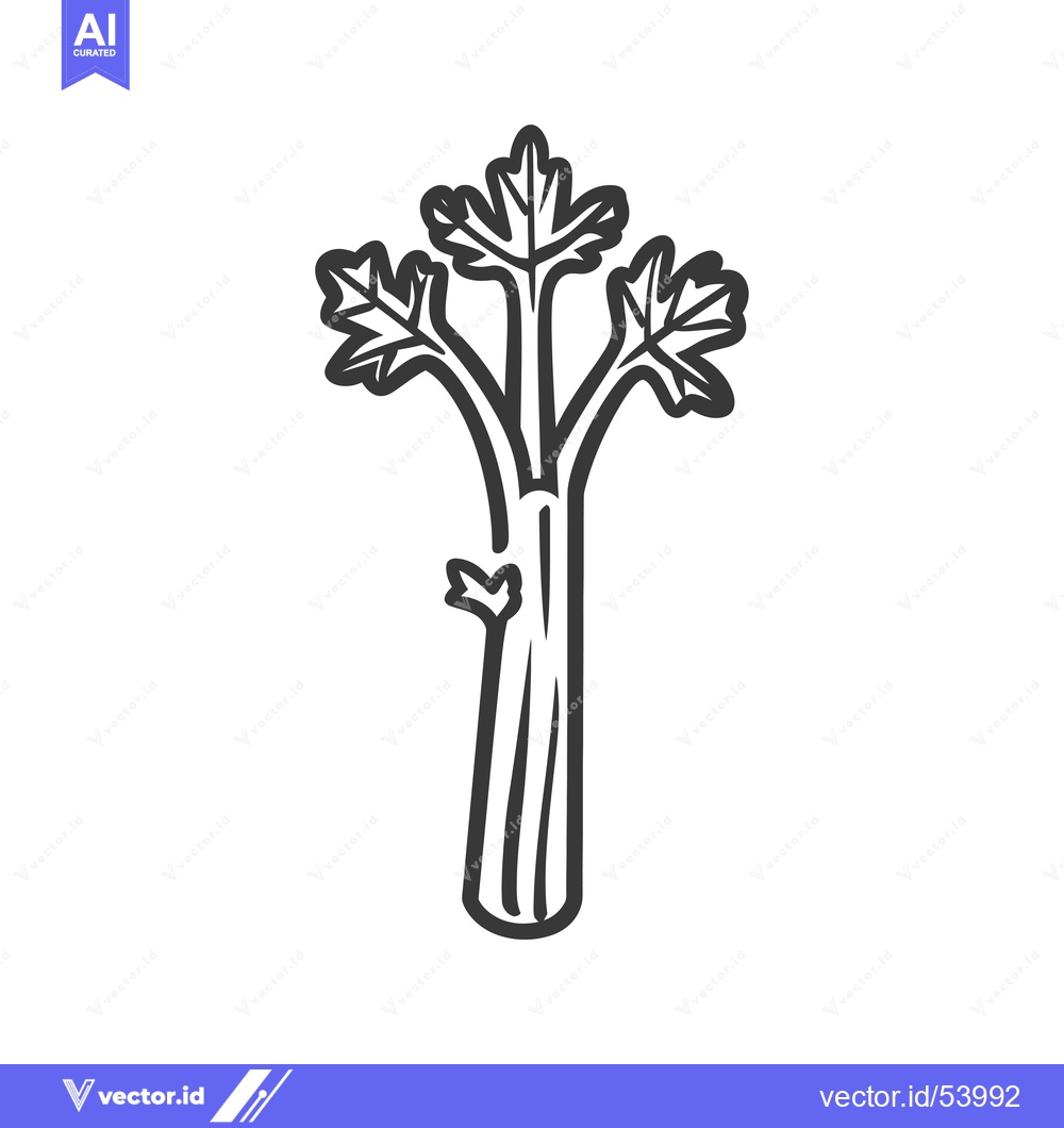 Premium Vector dari Line art illustration of a single celery stalk with leaves