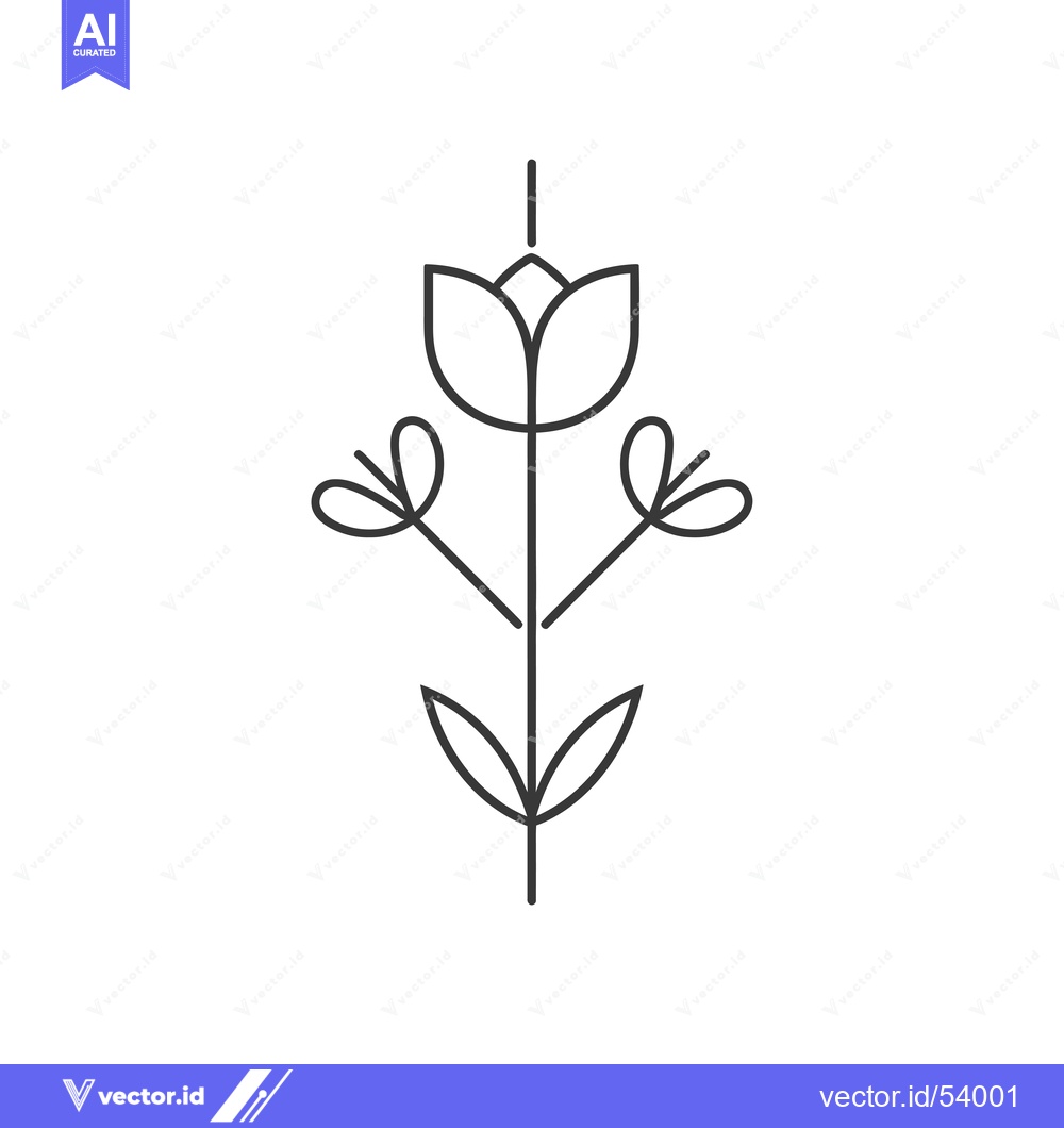 Premium Vector dari Line art illustration of a single flower with three petals and two lea