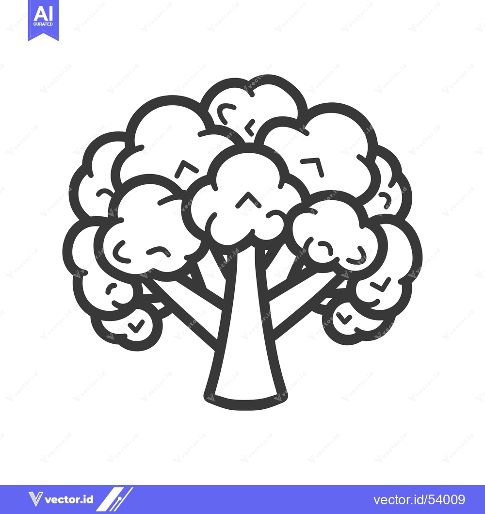 Premium Vector dari Line Art Illustration of a Single Head of Broccoli