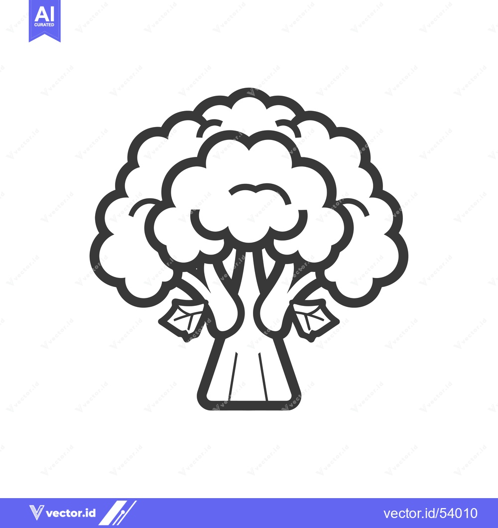 Premium Vector dari Line Art Illustration of a Single Head of Broccoli