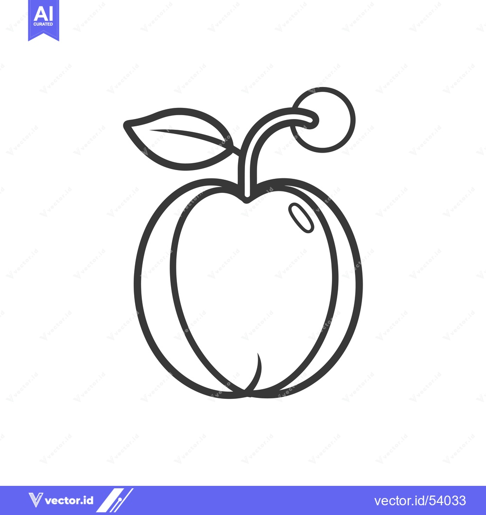 Premium Vector dari Line Art Illustration of a Single Plum with a Leaf