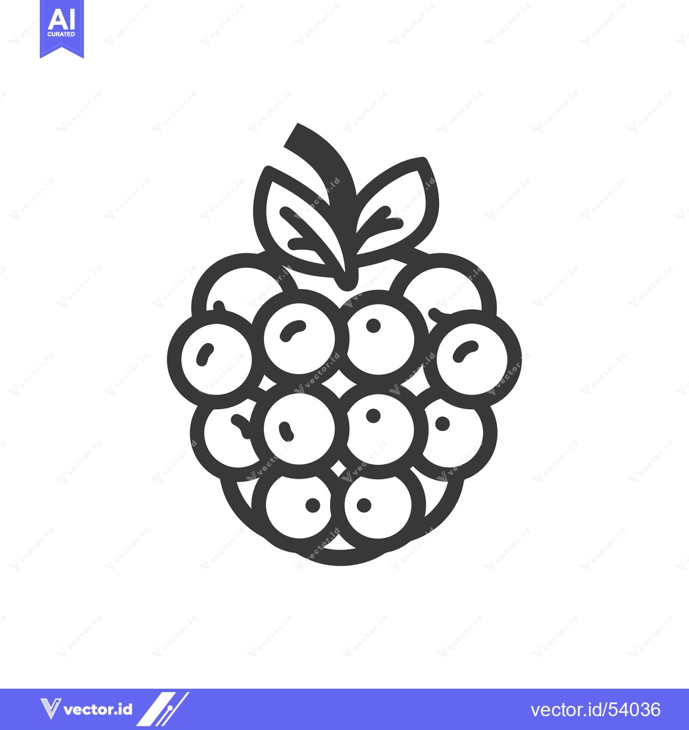 Premium Vector dari Line art illustration of a single raspberry with leaves