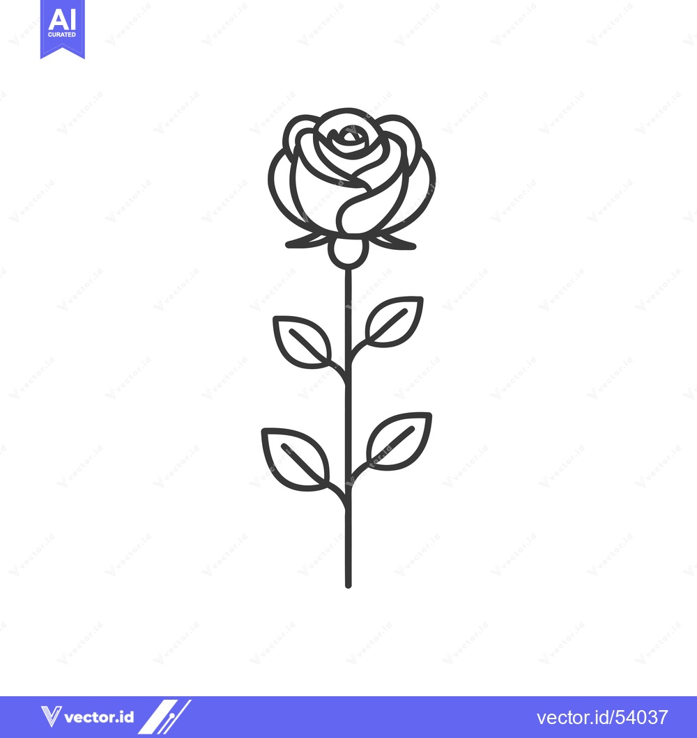 Premium Vector dari Line art illustration of a single rose with leaves