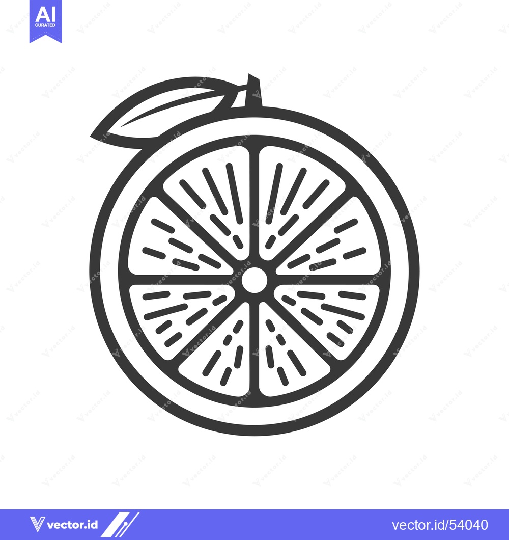 Premium Vector of Line Art Illustration of a Single Slice of Orange with a Leaf