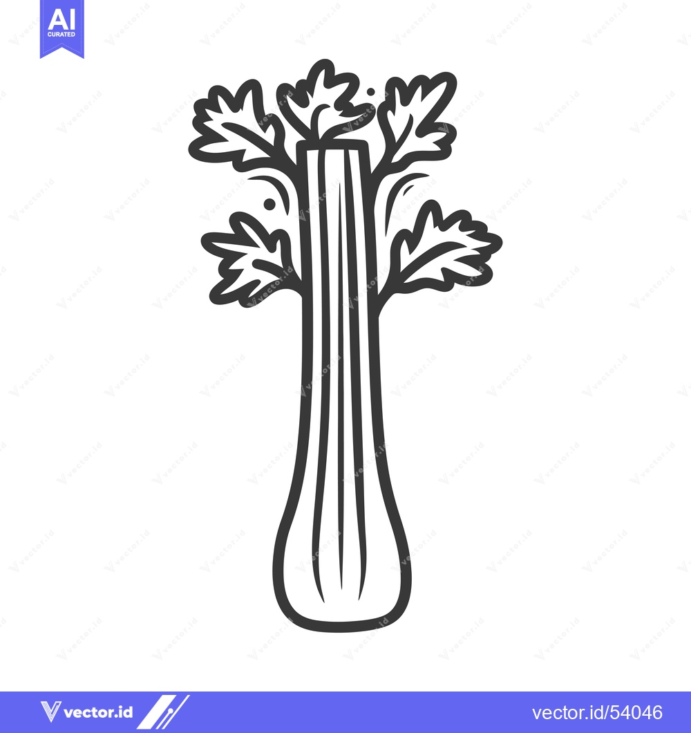 Premium Vector dari Line art illustration of a single stalk of celery with leaves