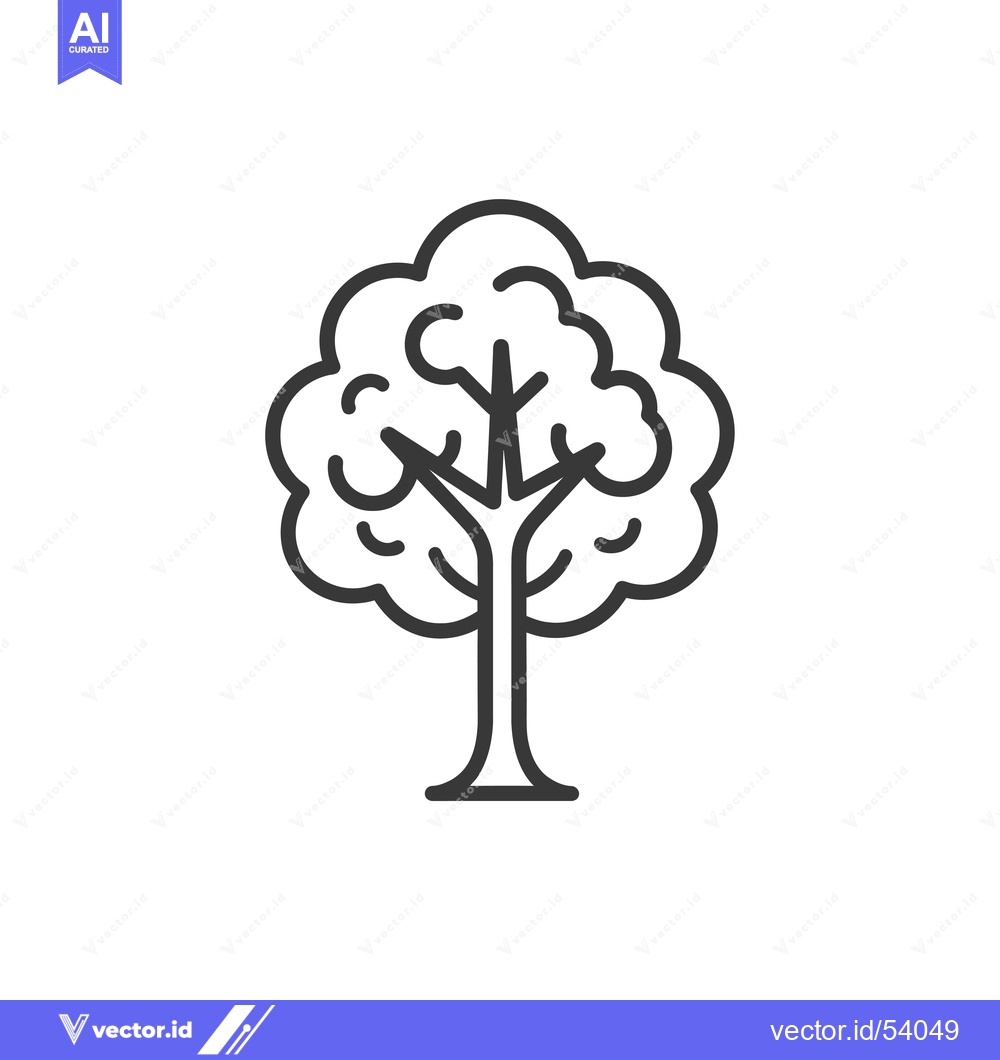 Premium Vector dari Line art illustration of a single tree with a thick trunk and a rounde