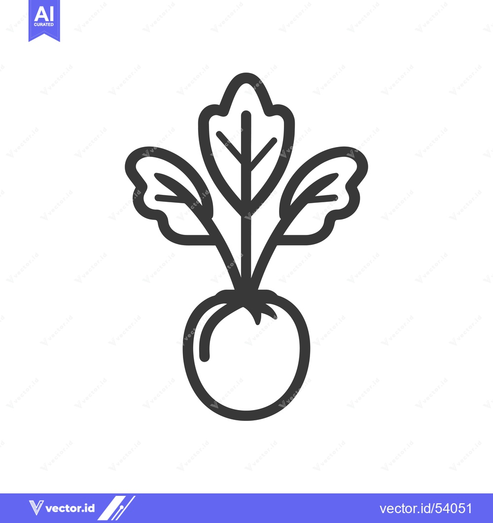 Premium Vector of Line Art Illustration of a Single Turnip with Leaves