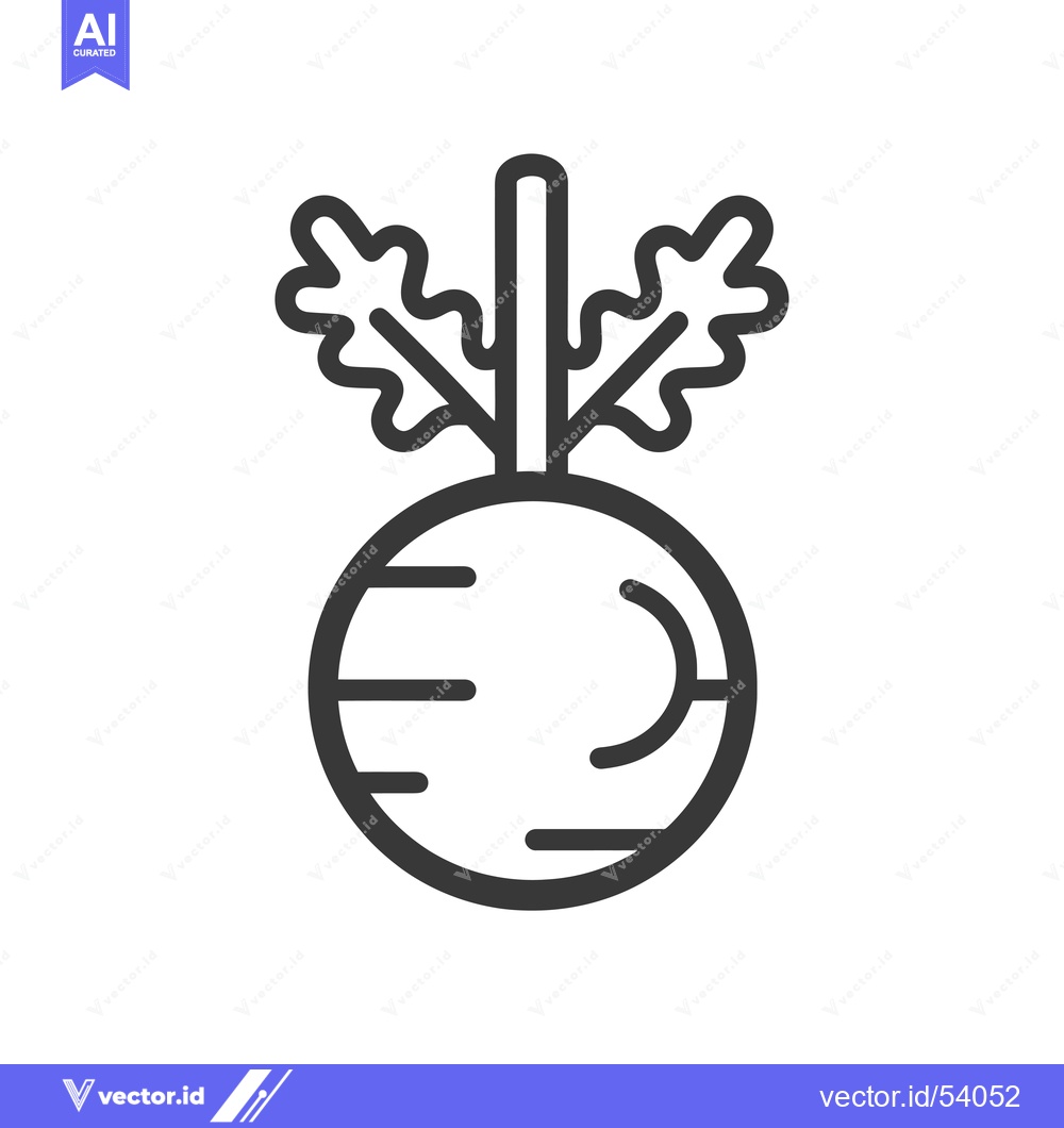 Premium Vector of Line Art Illustration of a Single Turnip with Stem and Leaves