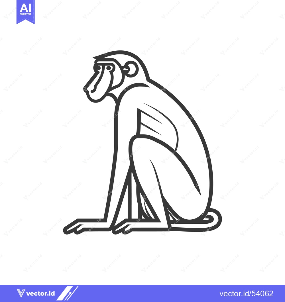 Premium Vector of Line Art Illustration of a Sitting Baboon