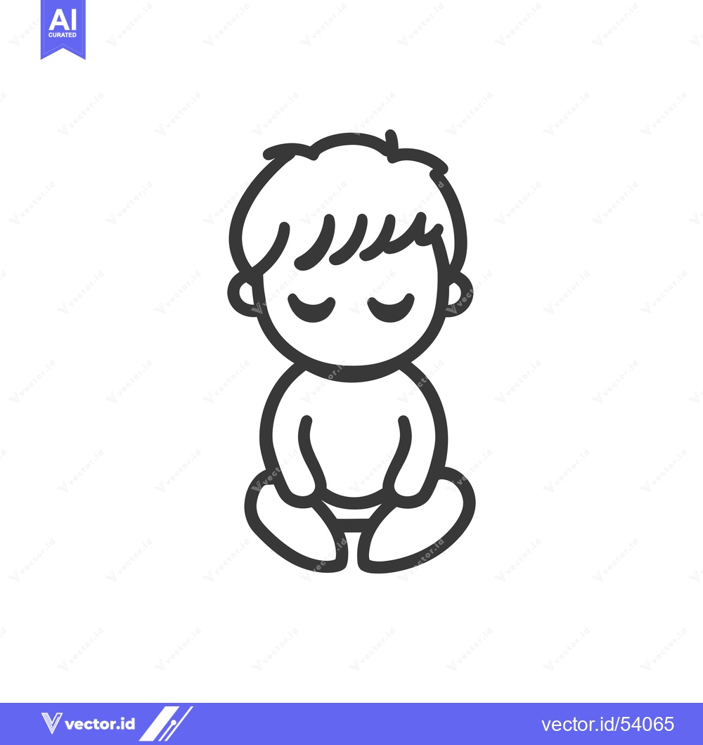 Premium Vector dari Line Art Illustration of a Sitting Boy with Closed Eyes