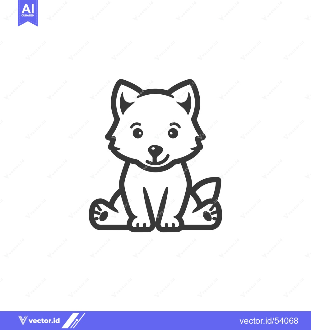 Premium Vector dari Line Art Illustration of a Sitting Cartoon Wolf