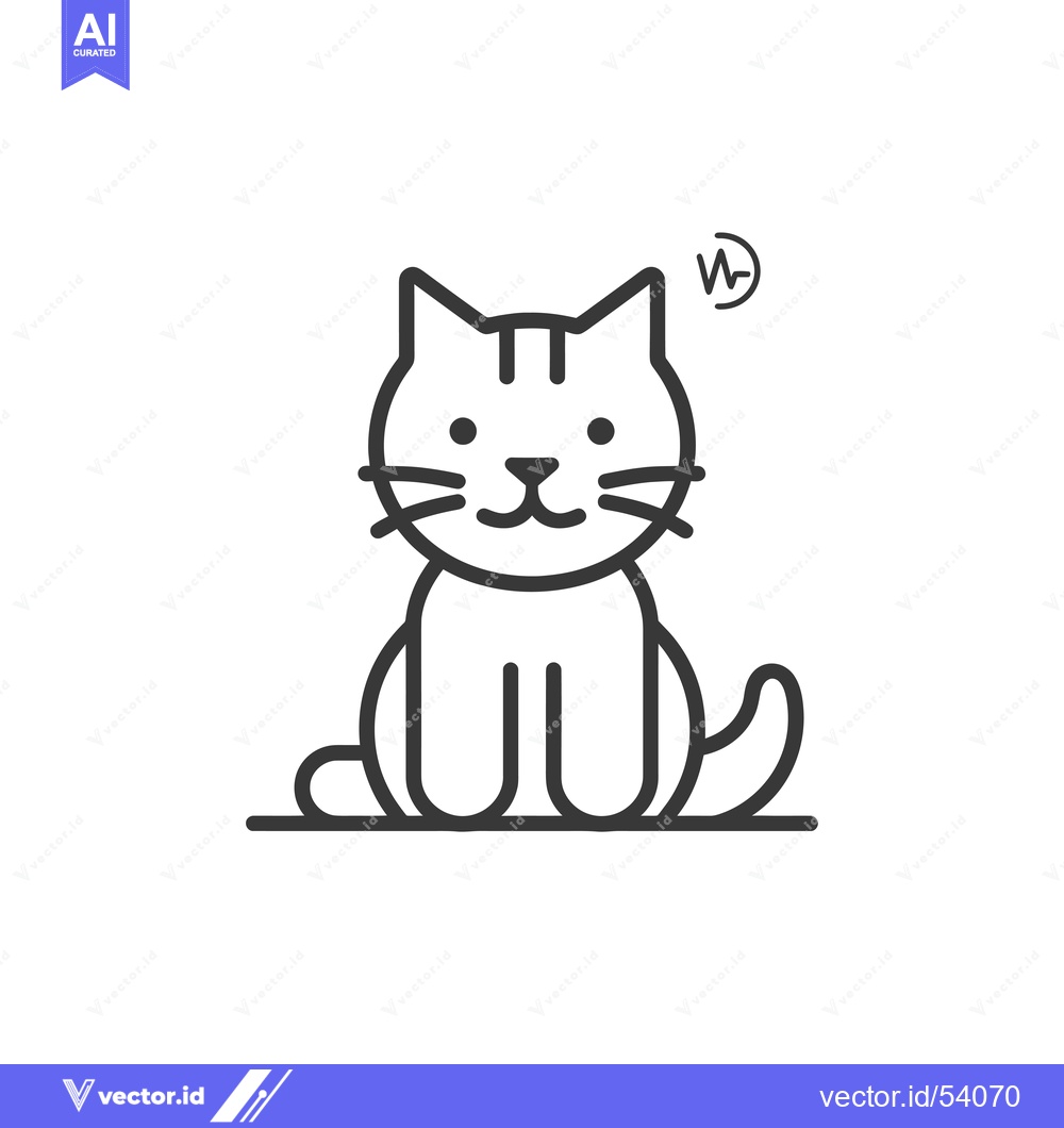 Premium Vector of Line Art Illustration of a Sitting Cat with a Heartbeat Symbol