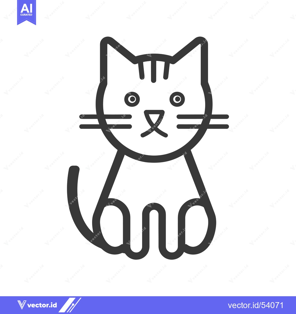 Premium Vector of Line art illustration of a sitting cat with a striped face