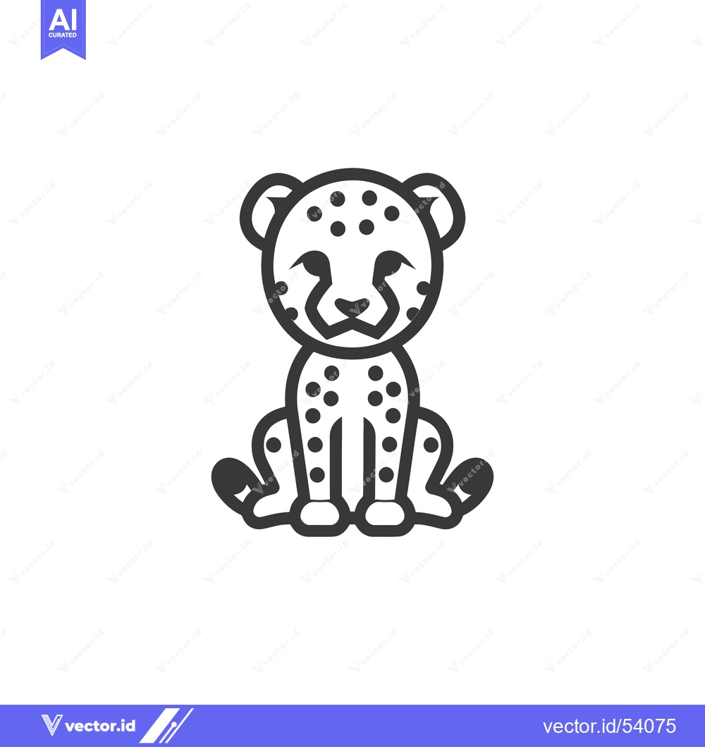 Premium Vector of Line Art Illustration of a Sitting Cheetah Cub