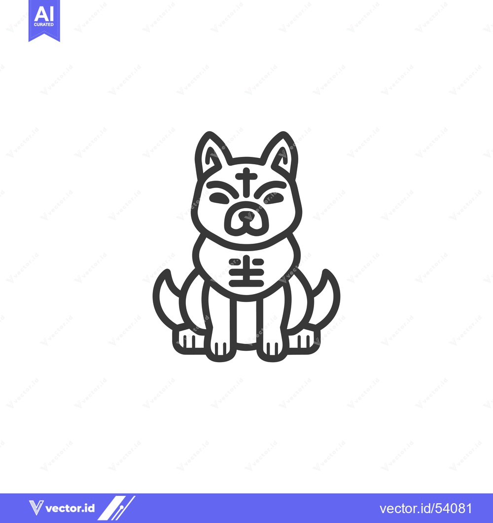 Premium Vector of Line Art Illustration of a Sitting Dog with a Cross on Its Forehead