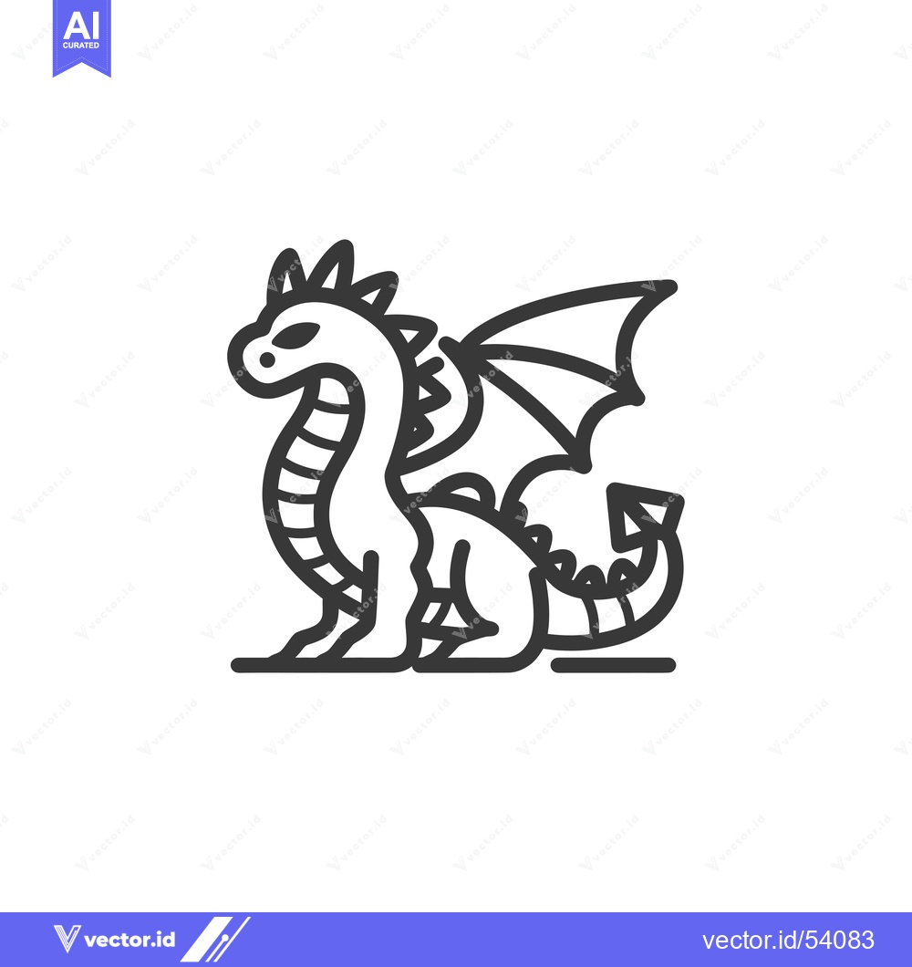 Premium Vector of Line Art Illustration of a Sitting Dragon