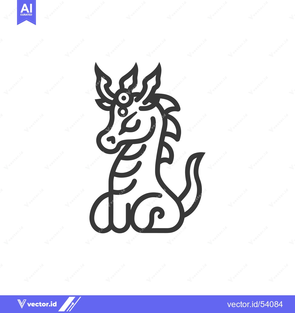 Premium Vector of Line Art Illustration of a Sitting Dragon with Three Eyes