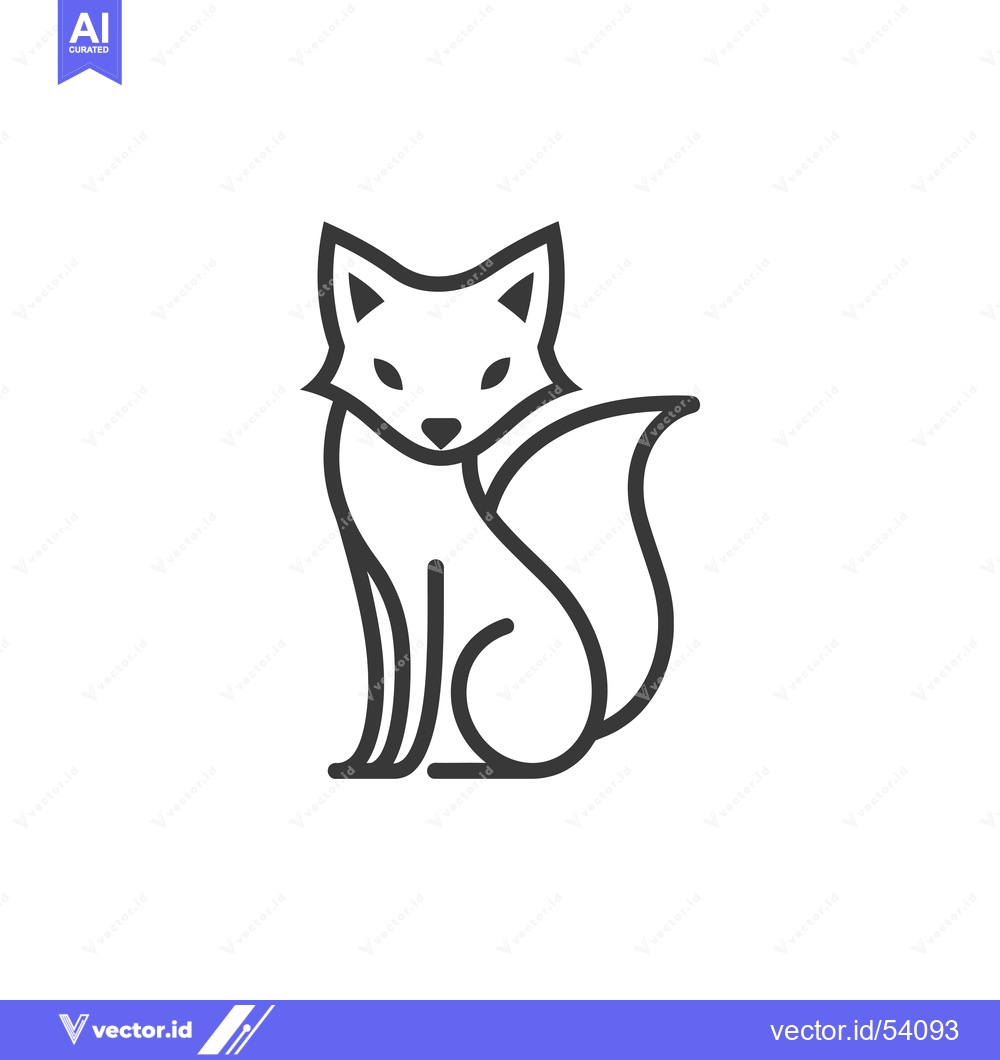 Premium Vector of Line Art Illustration of a Sitting Fox