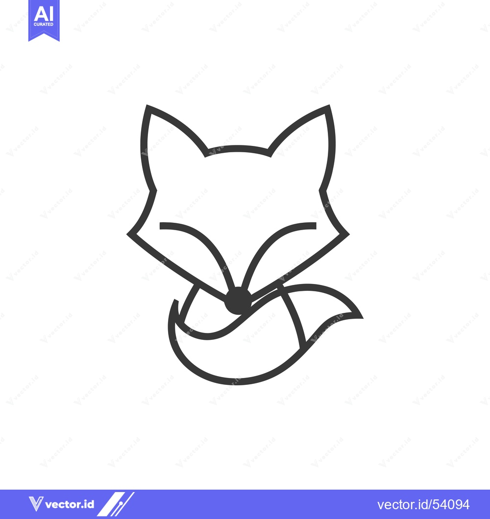 Premium Vector of Line Art Illustration of a Sitting Fox with a Curled Tail