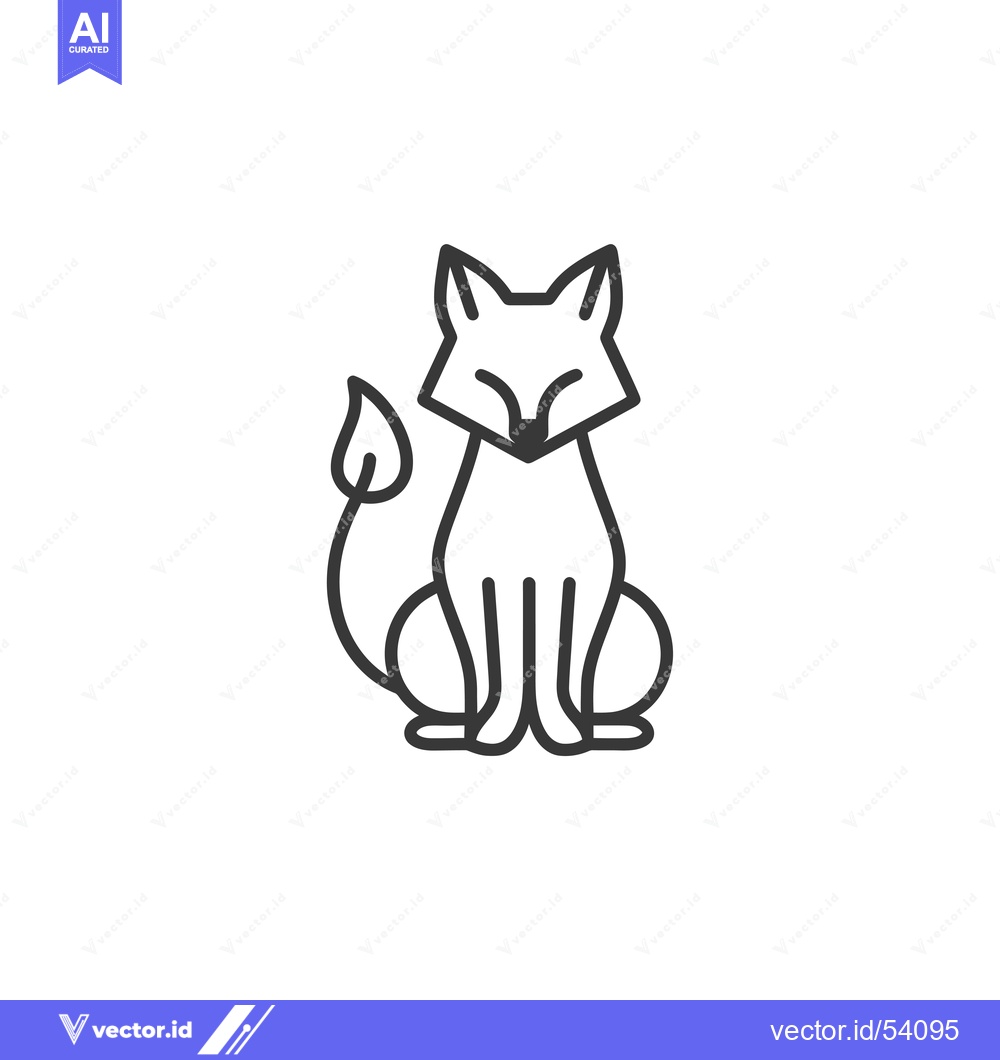 Premium Vector of Line Art Illustration of a Sitting Fox with a Leaf Tail