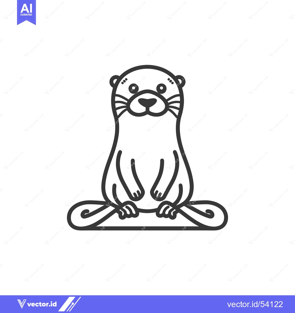 Premium Vector of Line Art Illustration of a Sitting Otter