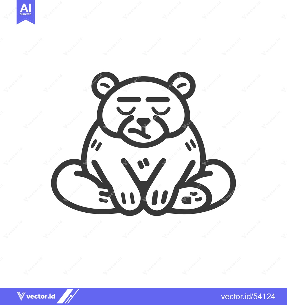 Premium Vector of Line Art Illustration of a Sitting Panda with a Grumpy Expression