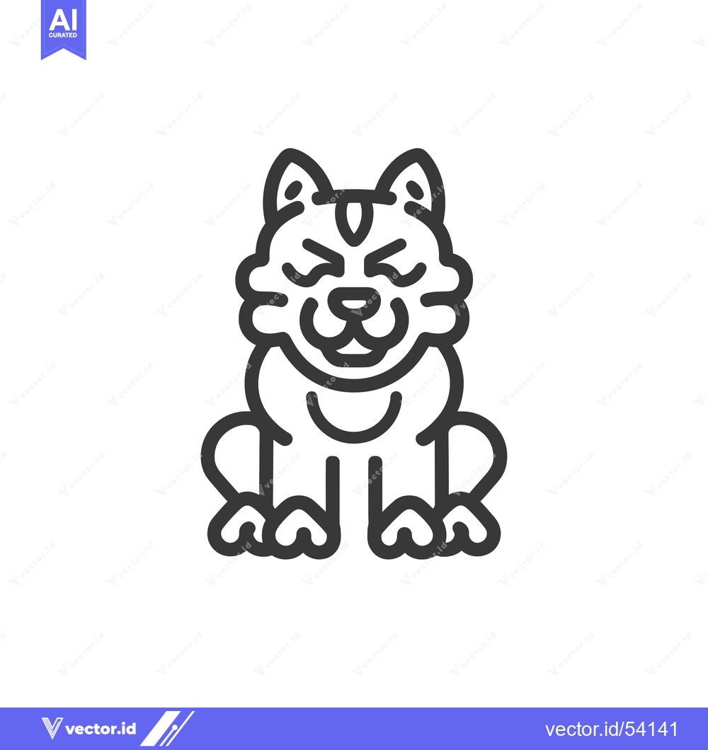 Premium Vector of Line Art Illustration of a Sitting Shiba Inu Dog