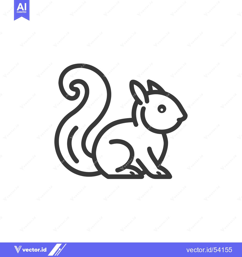 Premium Vector of Line Art Illustration of a Sitting Squirrel with a Bushy Tail