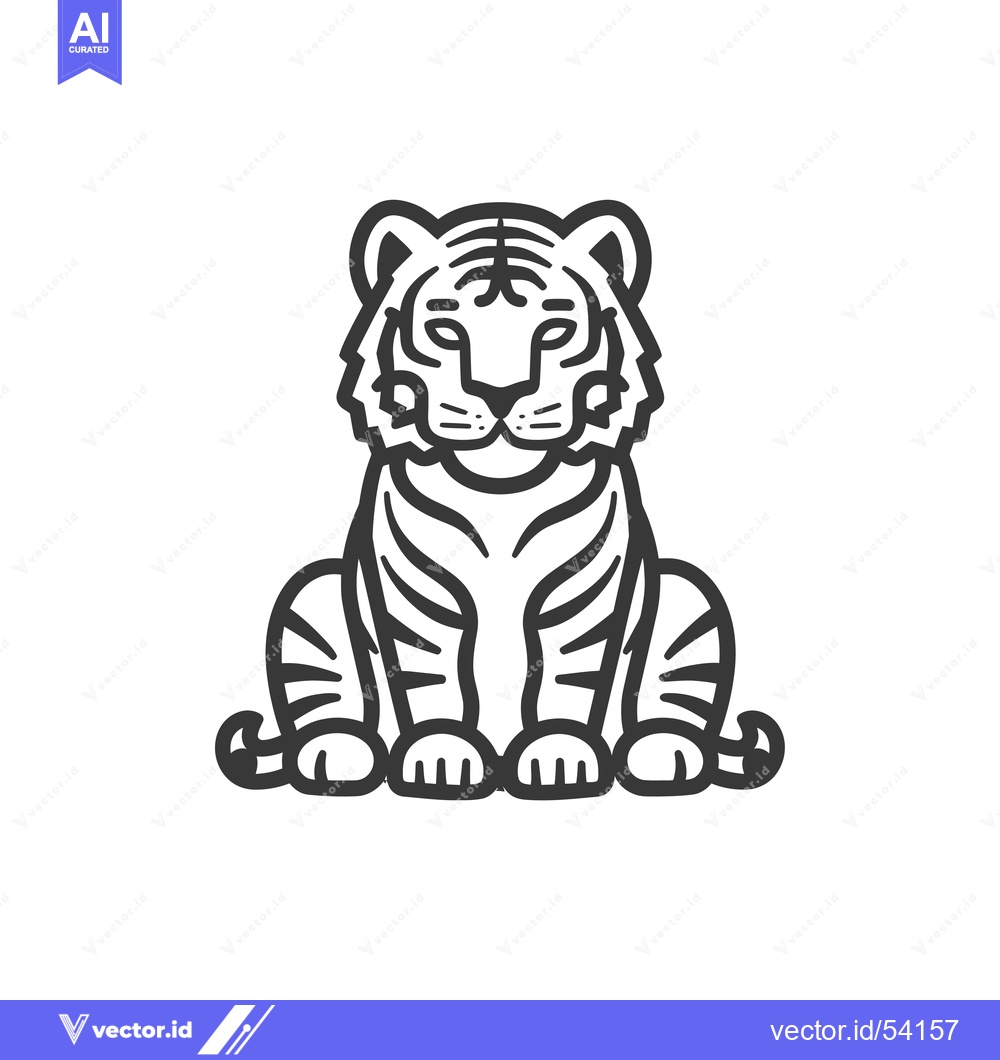 Premium Vector of Line Art Illustration of a Sitting Tiger