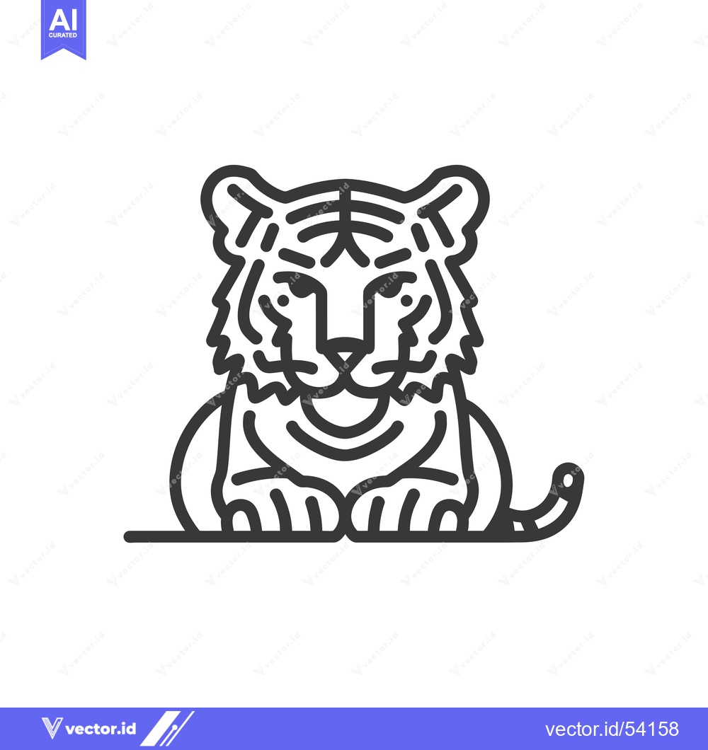 Premium Vector of Line Art Illustration of a Sitting Tiger