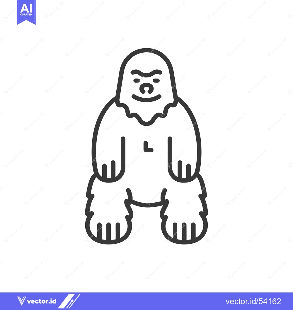 Premium Vector of Line Art Illustration of a Sitting Yeti with a Smiling Face