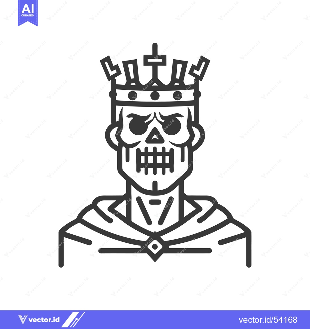 Premium Vector dari Line Art Illustration of a Skeleton King Wearing a Crown