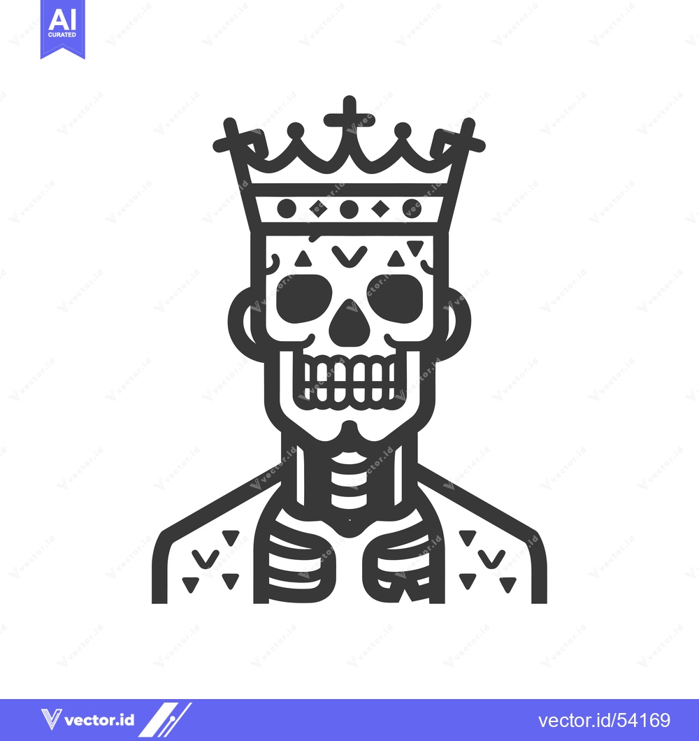 Premium Vector dari Line Art Illustration of a Skeleton King with a Crown