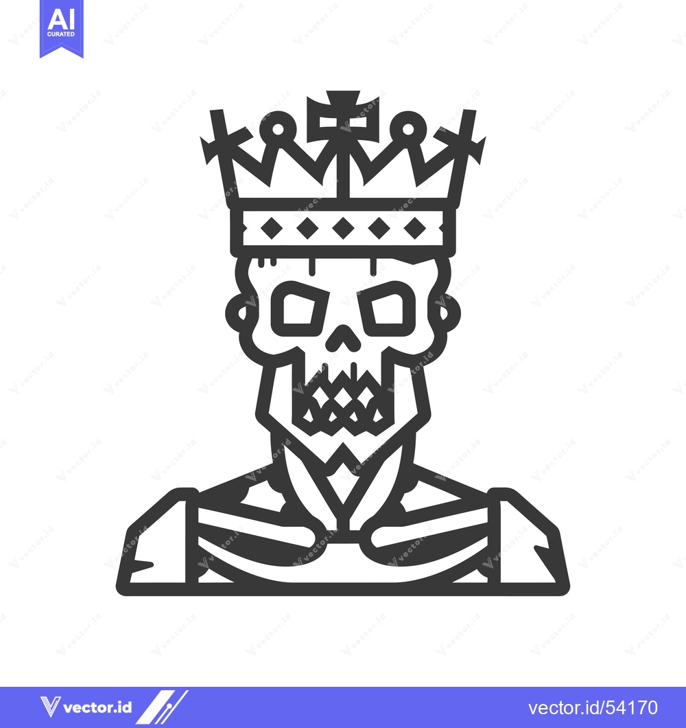 Premium Vector dari Line Art Illustration of a Skeleton Wearing a Crown