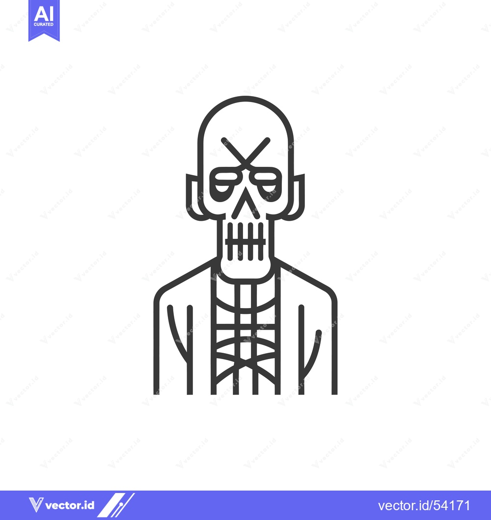 Premium Vector of Line Art Illustration of a Skeleton with a Skull Face